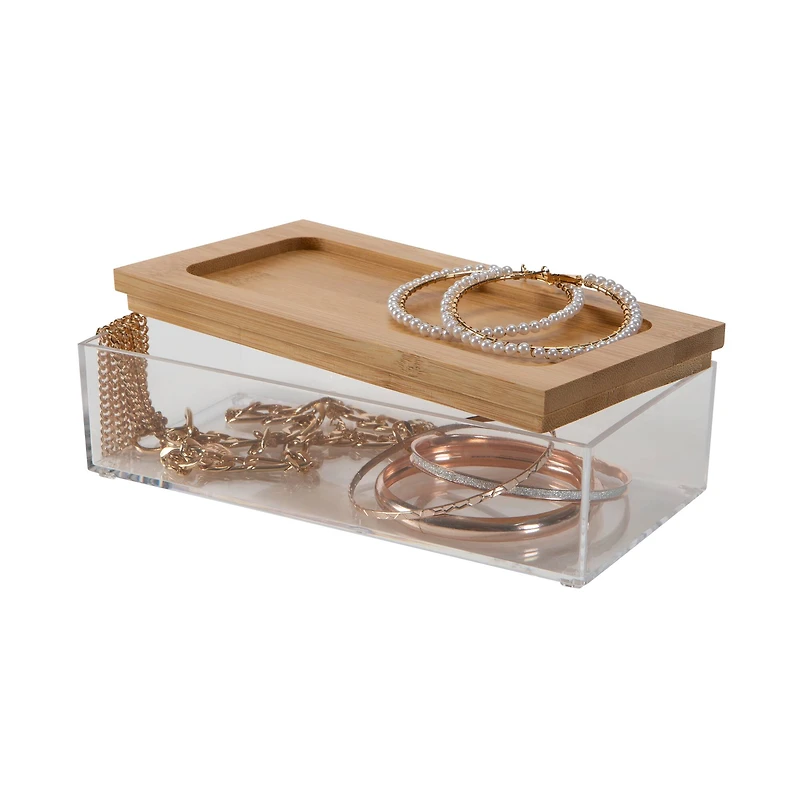 Simplify Bamboo Lid Square Clear Organizer