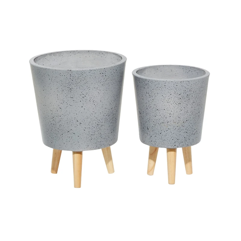 Set of 2 Grey MgO Contemporary Planter 14", 16"