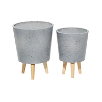 Set of 2 Grey MgO Contemporary Planter 14", 16"