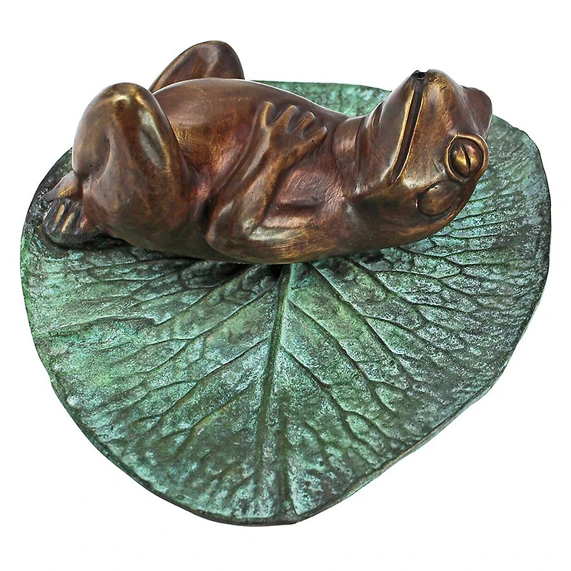Design Toscano Spitting Frog on Lily Pad Bronze Garden Statue