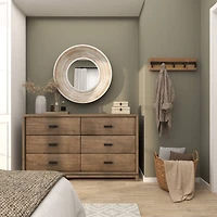 35" Cream Wooden Framed Wall Mirror with White Wash Effect