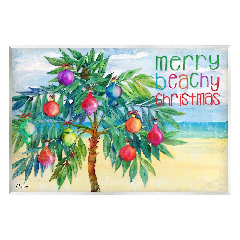 Stupell Industries Merry Beachy Christmas Holiday Palm Wall Plaque Art