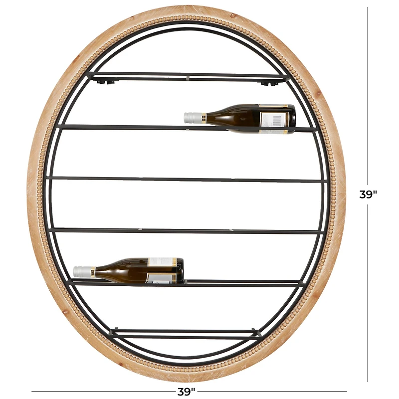 Black Metal  Oval 13 Bottle Wall Wine Rack with Beaded Frame