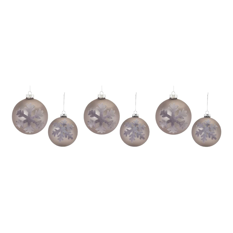 6ct. Taupe Fabric Snowflake Design Glass Ball Ornaments