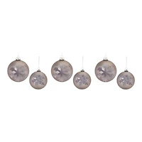 6ct. Taupe Fabric Snowflake Design Glass Ball Ornaments