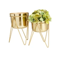 Set of 2 Gold Iron Modern Planter, 10" x 7" x 7"