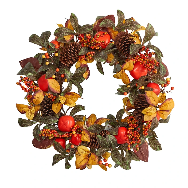 26" Autumn Persimmon & Pinecones Fall Wreath