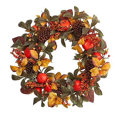 26" Autumn Persimmon & Pinecones Fall Wreath