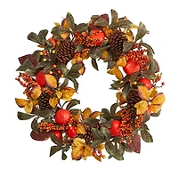 26" Autumn Persimmon & Pinecones Fall Wreath
