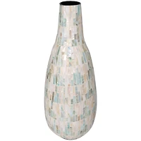 21" White Mother of Pearl Handmade Mosaic Inspired Vase with Pastel Blue and Pink Accents