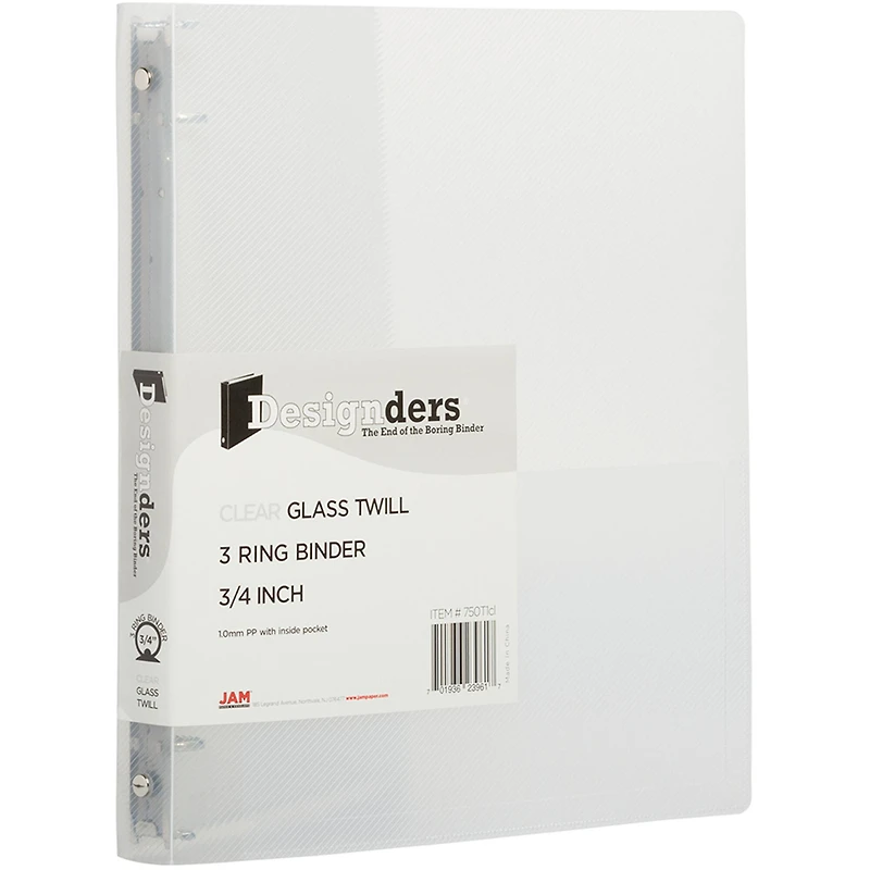 JAM Paper 3/4" Clear Glass Twill Plastic 3-Ring Binders, 4ct.