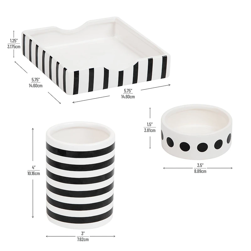 Mind Reader Ditto Collection Black & White Pen Cup, Clip Dish & Memo Tray Set