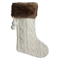 Haute Decor HangRight® 20" White Knit Christmas Stocking with Pompoms