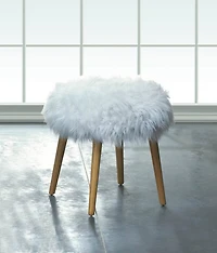 17.25" White Faux Fur Stool