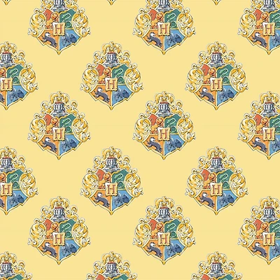 Harry Potter™ Yellow Watercolor Hogwarts™ Crest Cotton Fabric