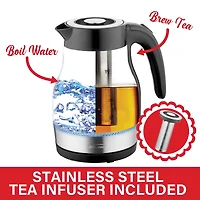 Brentwood 1.79qt. Black Cordless Glass Electric Kettle with Tea Infuser and Swivel Base