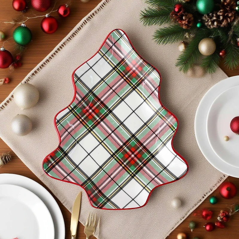 Plaid Ceramic Tree Plate Set by Ashland®