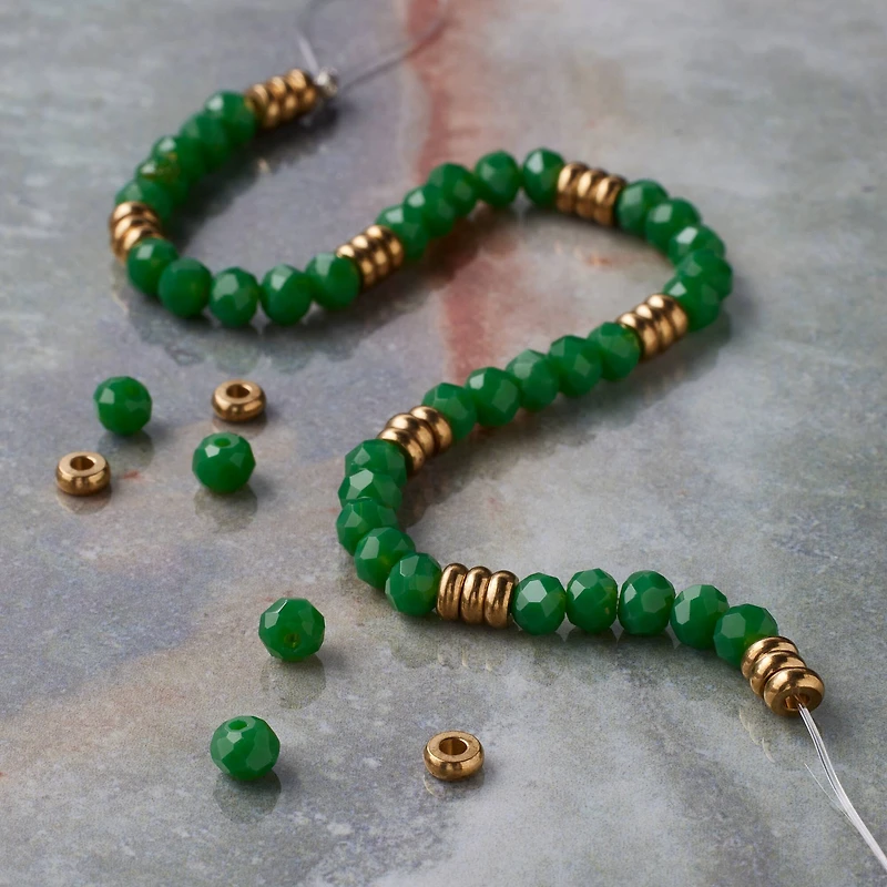 Green Glass Rondelle Beads & Spacers, 4mm by Bead Landing™