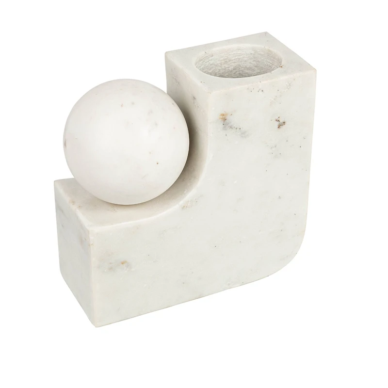 Hello Honey® 7" White Modern Marble Pillar & Taper Candle Holder Vase with Ball