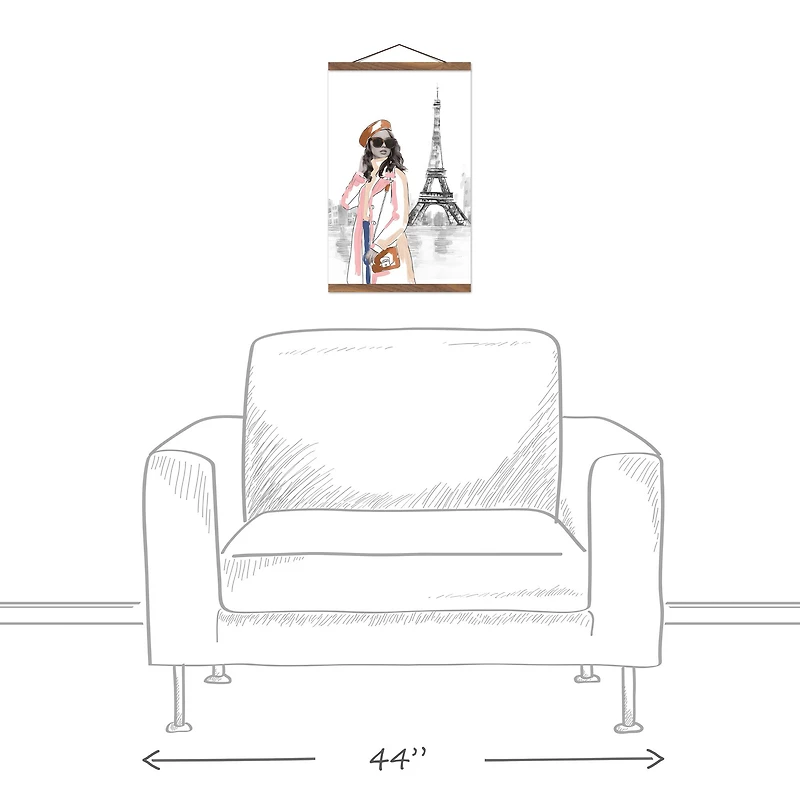 Fashionista Paris Sketch Teak Hanging Canvas