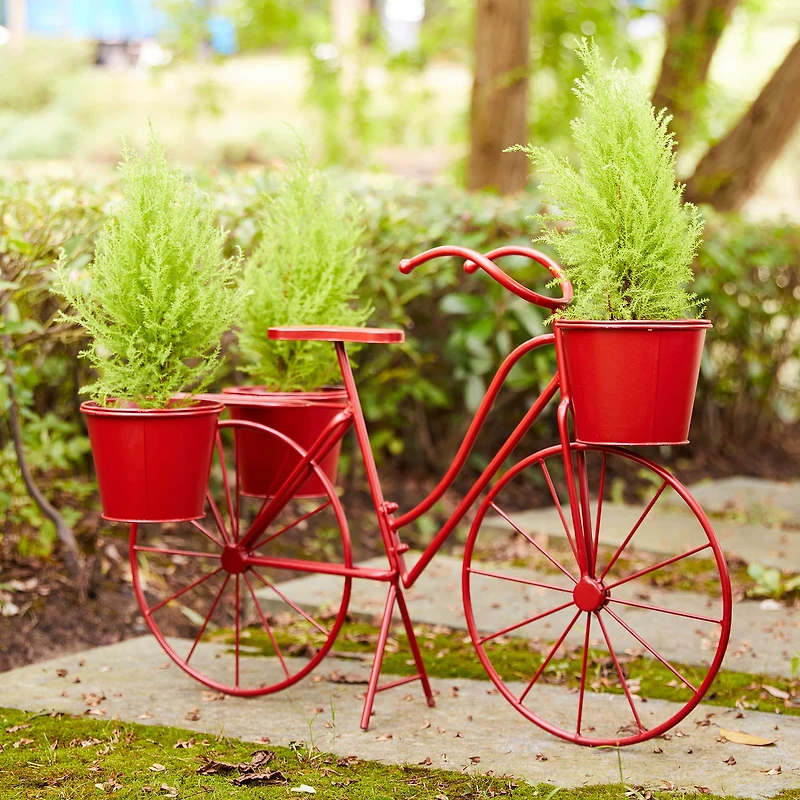 Glitzhome® 2.5ft Red Metal Bicycle Plant Stand