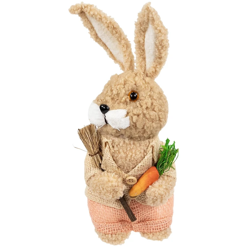 10" Plush Boy Easter Rabbit Figurine with Carrots