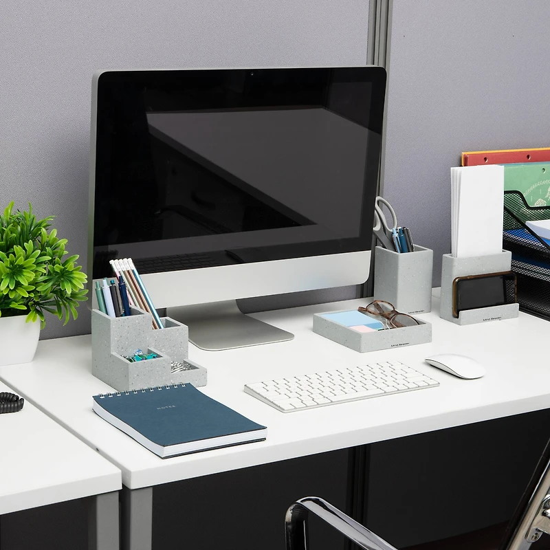 Mind Reader Terrazzo Collection Gray 4 Piece Desktop Organization Set