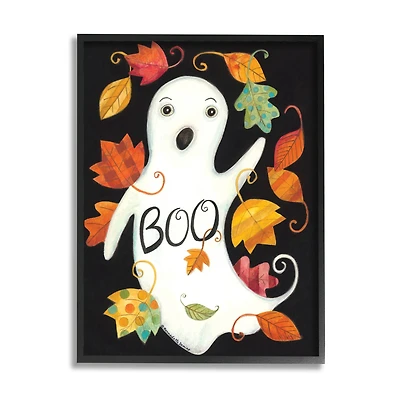 Stupell Industries Vintage Boo Ghost Patterned Leaves Framed Giclee Art