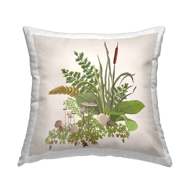 Stupell Industries Rustic Mushrooms and Forest Foliage over Beige Throw Pillow 18" x 18"