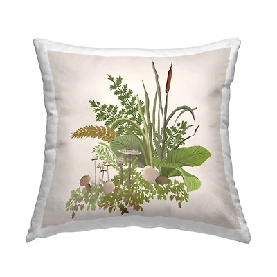 Stupell Industries Rustic Mushrooms and Forest Foliage over Beige Throw Pillow 18" x 18"