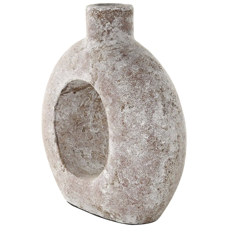 12" Cream Ceramic Textured Circle Donut Vase