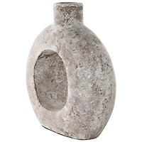 12" Cream Ceramic Textured Circle Donut Vase