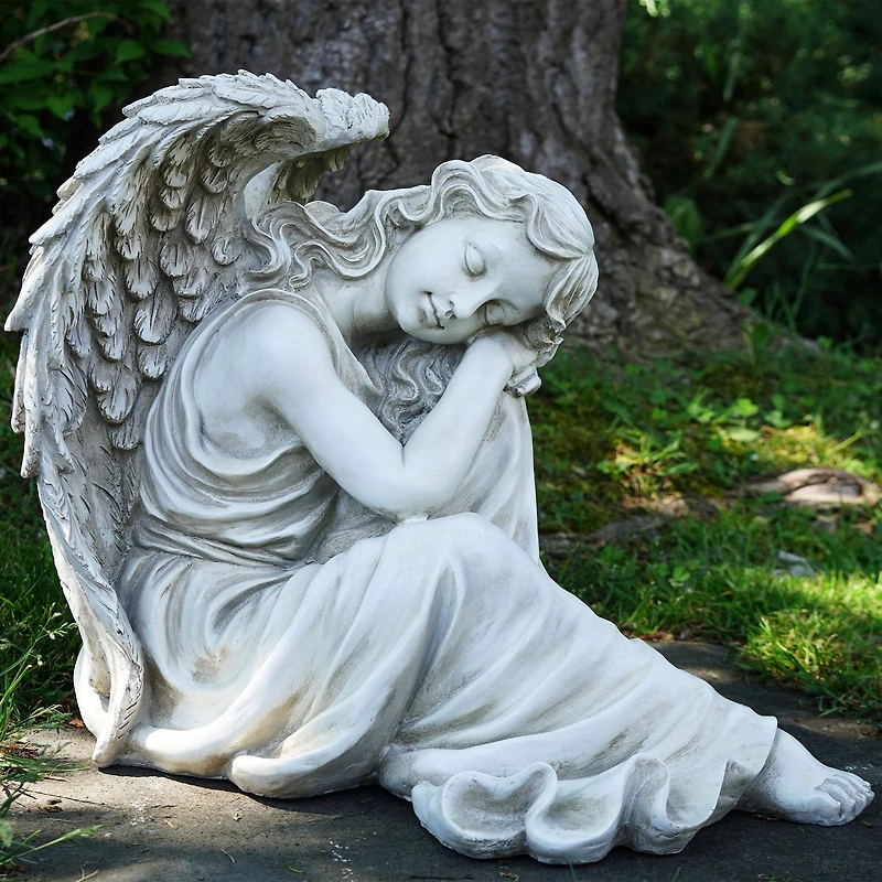 19" Gray Resting Angel Outdoor Statue