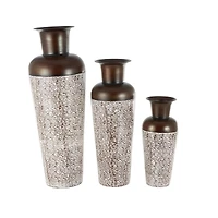 White & Brown Spotted Tapered Floor Metal Vase Set