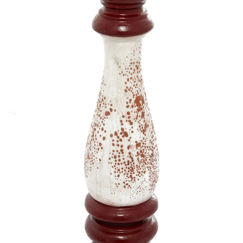 20" Red & White Wood Farmhouse Candlestick Holder Set