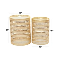 Set of 2" Gold Metal Transitional Accent Table, 18" x 14" x 14"