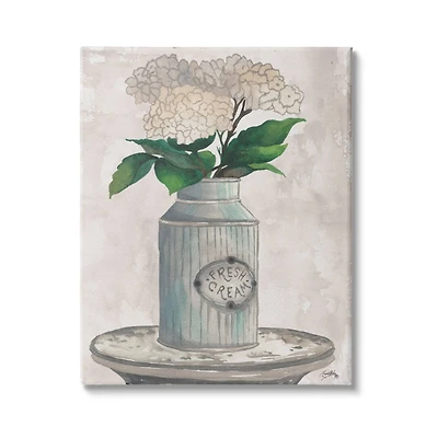 Stupell Industries White Hydrangea Flowers Fresh Cream Country Tin Painting Canvas Wall Art