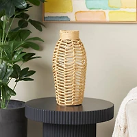 16.25" Natural Brown Chevron Weave Jute Vase