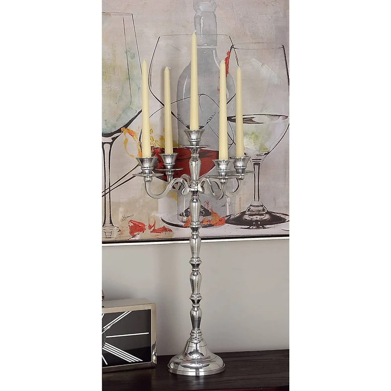 Silver Metal Traditional Candlestick Holders, 23" x 10" x 10"