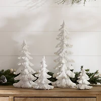 Flocked White Pine Tree with Carved Design Set