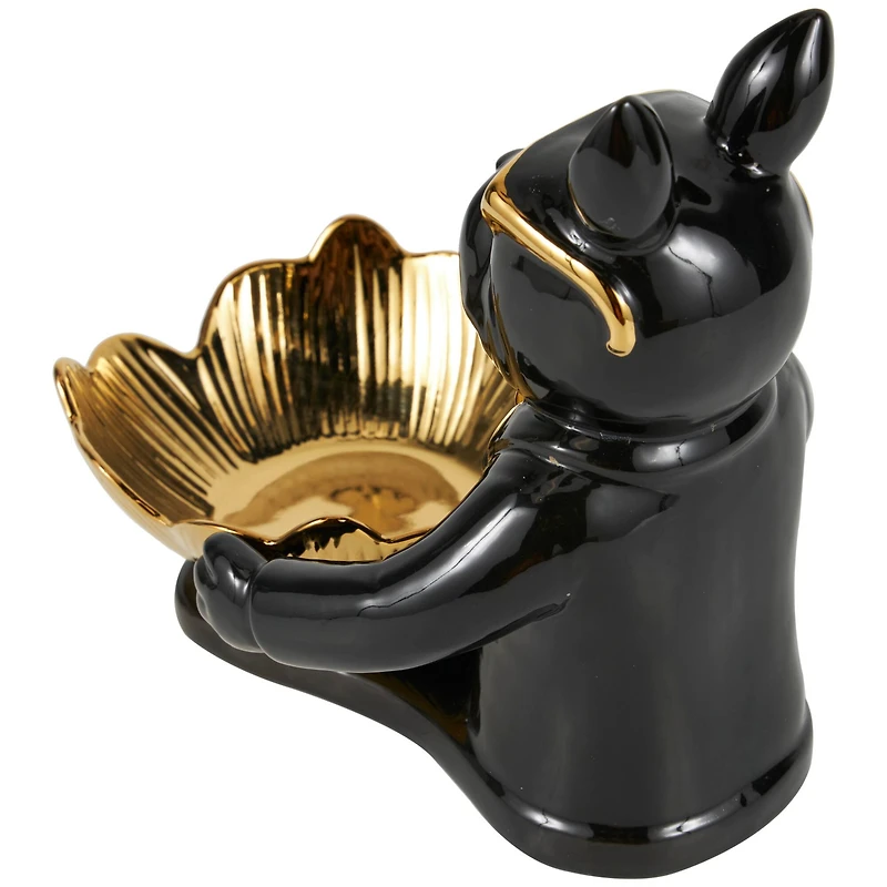 8" Black Ceramic Bulldog Sculpture with Gold Accents