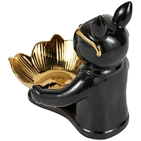 8" Black Ceramic Bulldog Sculpture with Gold Accents