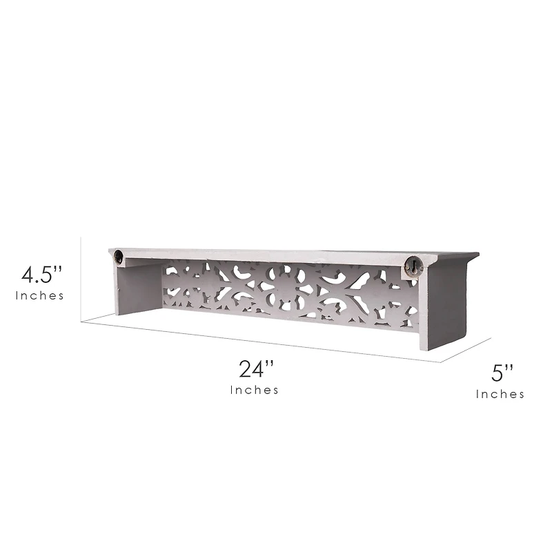 24" Gray Hand-Carved Medallion Floating Wall Shelf