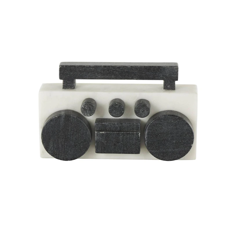 8" White Marble Radio Radio Sculpture with Black Accents
