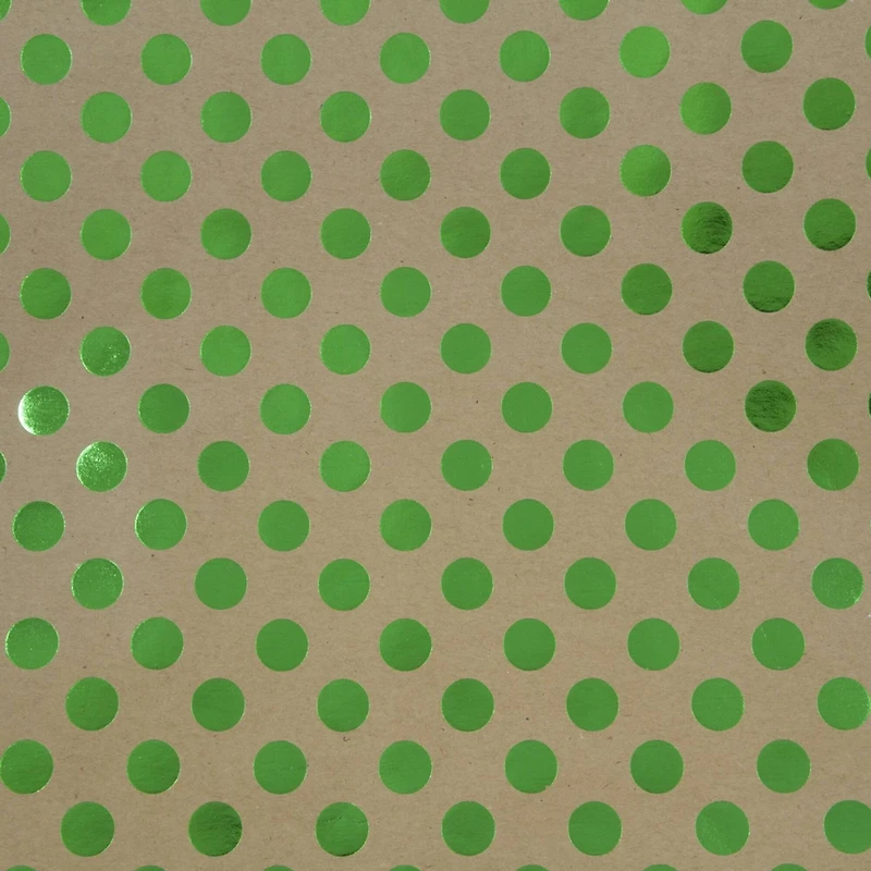 JAM Paper Green & Kraft Brown Polka Dot Gift Wrap