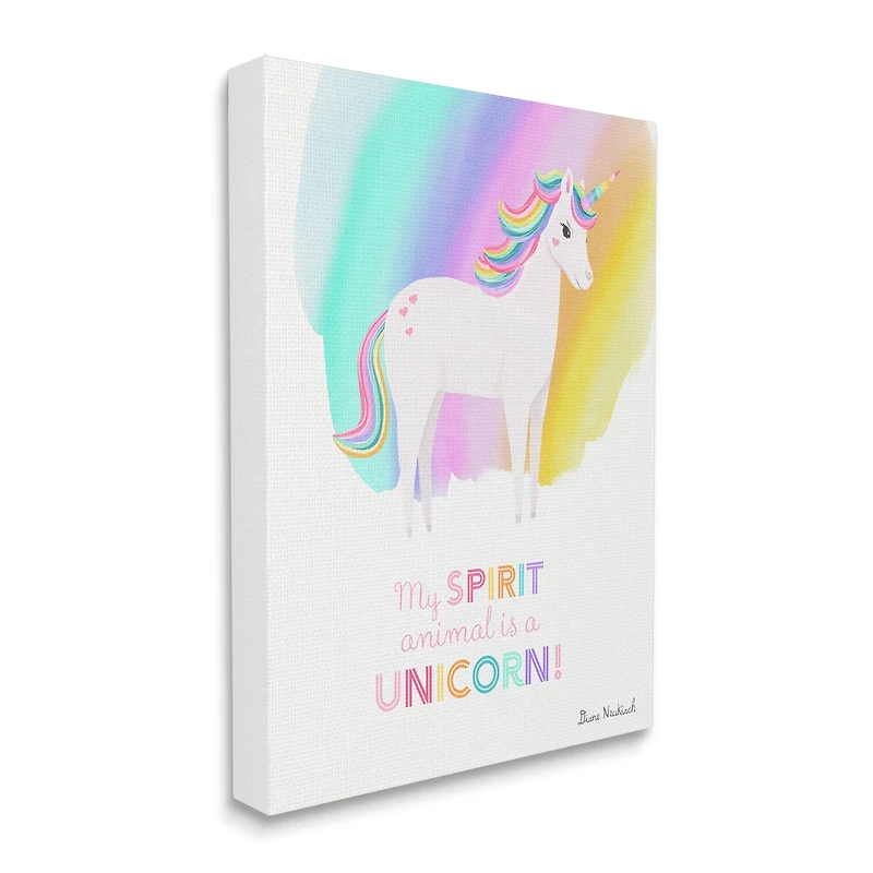 Stupell Industries Unicorn Spirit Animal Vivid Fantasy Rainbow Canvas Wall Art