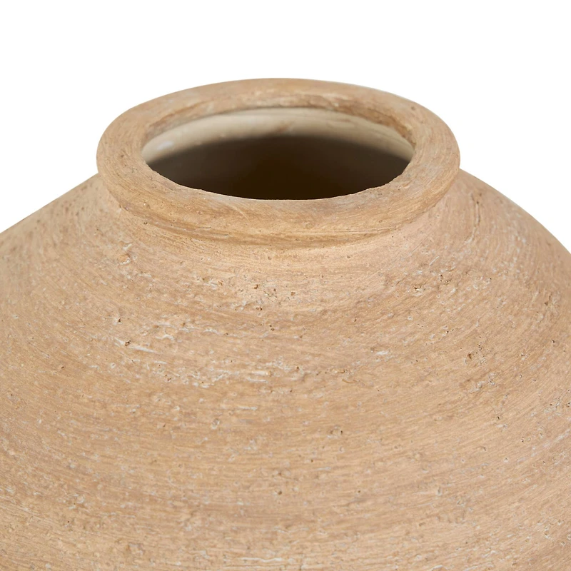 11" Beige Porcelain Wide Textured Vase