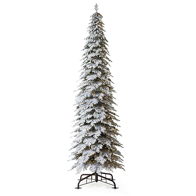 15ft. Pre-Lit Flocked Pencil Spruce Artificial Christmas Tree, Warm White LED Lights