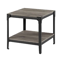 Walker Edison Slate Gray Angle Iron Rustic Wood Side Table Set