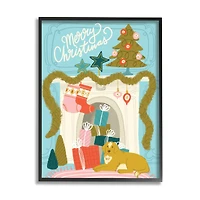 Stupell Industries Whimsical Fireplace Merry Christmas Framed Giclee Art